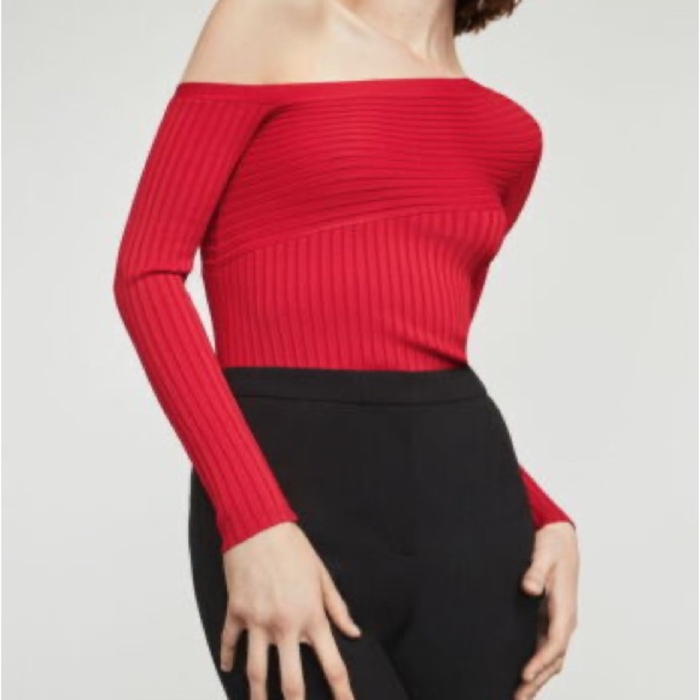 BCBGMaxAzria Red Ribbed Off Shoulder Top ❤️🔥 - Picture 2 of 7
